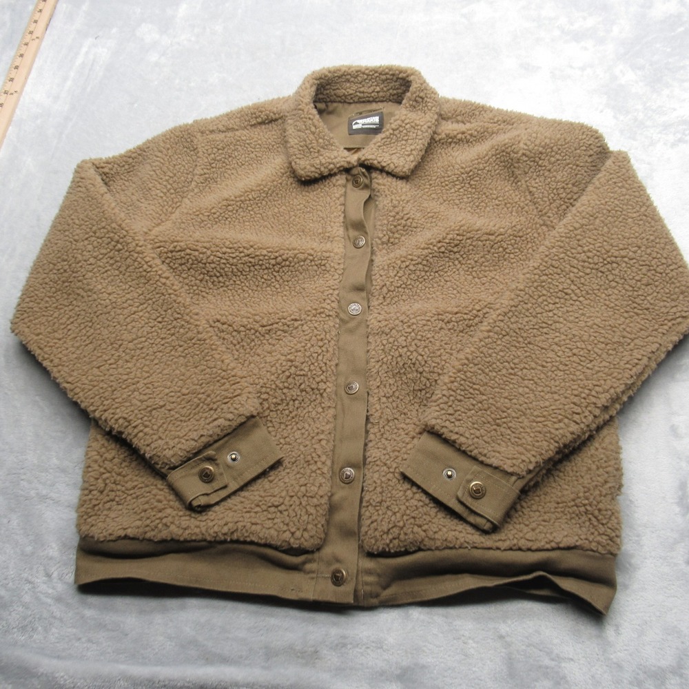 Mountain Khakis Trek Jacket Womens Medium Brown Pockets Sherpa Fleece Snap Front